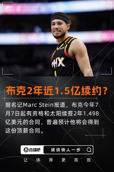😲Stein：普遍预计布克将2年1.498亿续约 现合同还剩3年超1.7亿