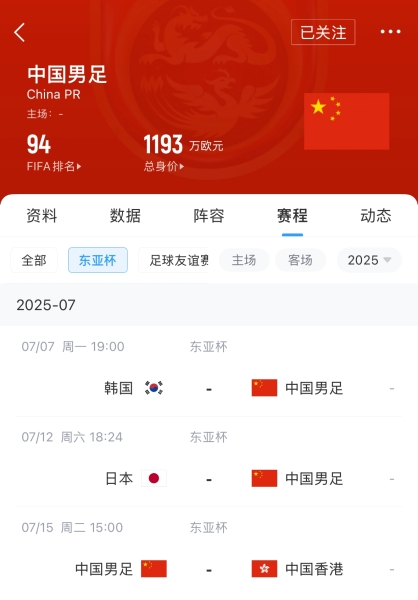 球迷网：国足预计7月2日集中，4日或5日出征东亚杯，名单25人左右