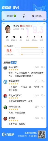 【球迷网】中超第16轮最佳球员：关键先生张玉宁！破心魔完成逆转
