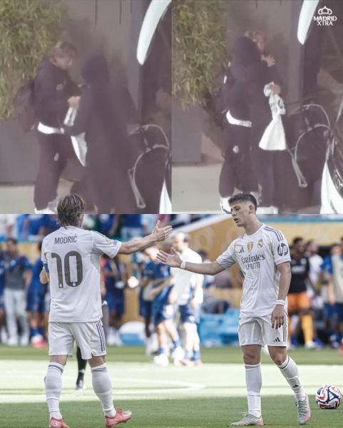 接棒😢回到马德里后莫德里奇将自己的球衣给居勒尔，两人拥抱